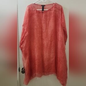 Eileen Fisher Vibrant Orange Sheer Top, One Size.